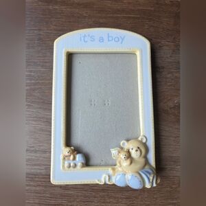 Vintage Baby Gund Nursery Bear Small Porcelain Frame "Its a Boy!" Gender Reveal